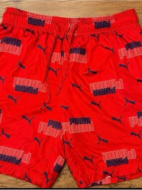 Puma Red All Over Logo Swim Trunks Board Shorts Men’s medium